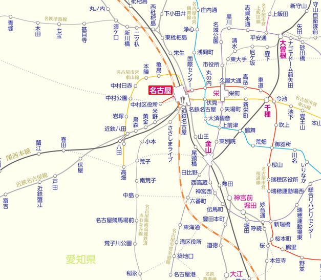 中央リニア新幹線：名古屋駅周辺路線図