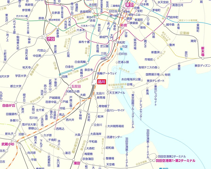 中央リニア新幹線：品川駅周辺路線図